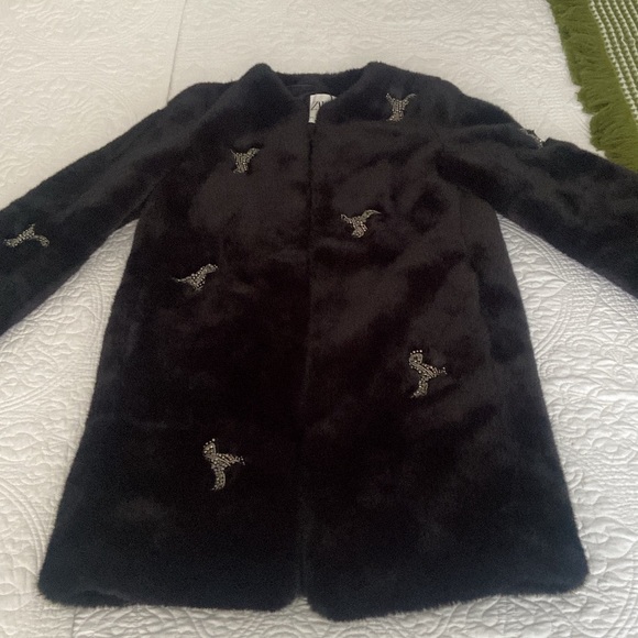 Zara black and diamanté faux fur coat - Picture 2 of 6